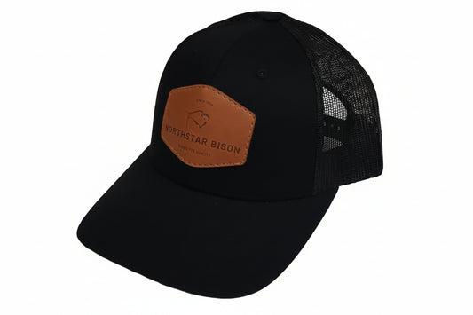 Black Leather Patch Cap