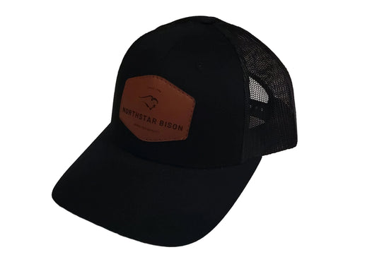 Black Leather Patch Cap