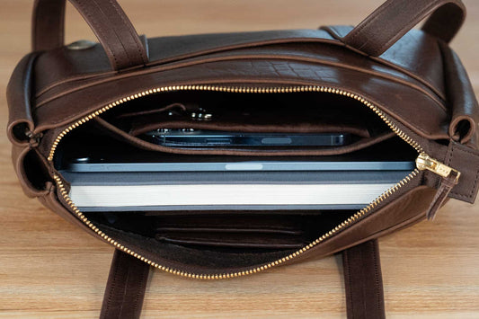 2 Strap Bison Leather Shoulder Bag