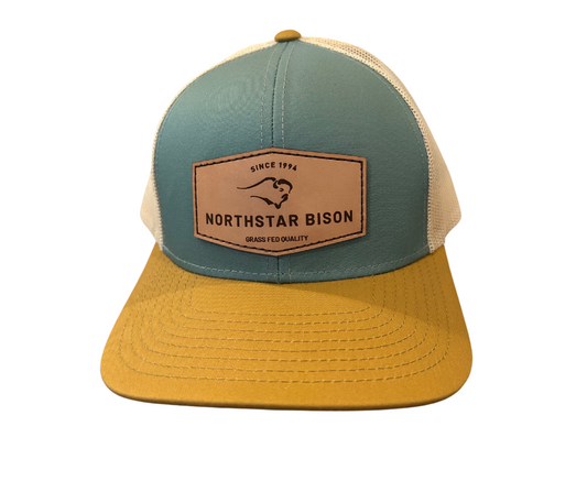 Blue & Amber Gold Leather Patch Cap